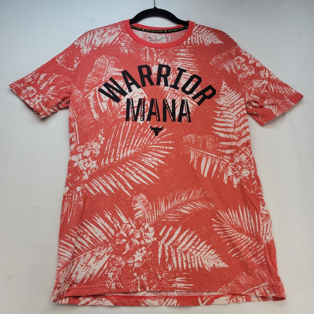 Under Armour T-Shirt Mens Medium Red Warrior Mana Project Rock Brahma Bull